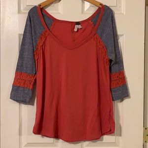 Red and Gray Lace Baseball Tee